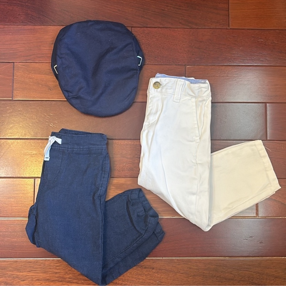 Navy Blue Pants and white pants with matching hat